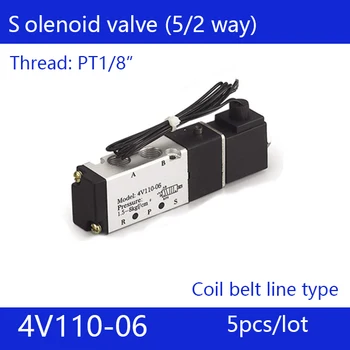 5pcs 2 Position 5 Port Air Solenoid Valves 4V110-06 Pneumatic Control Valve ,Coil belt line type,DC12V 24V AC220V