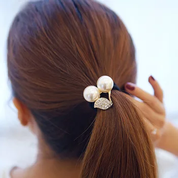 New Fashion Women Leaf Cherry Elastic Crystal Rubber Band Ponytail Holders Hair Accesoires