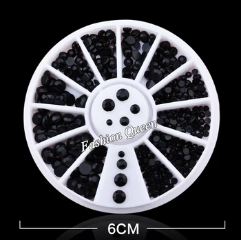 New Mix 3sizes Black 3d Nail Rhinestone Pearls Art Flatback Nail Tips Sticker Decoration Wheel