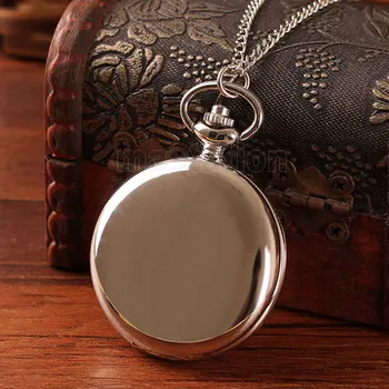 Silver Color Steampunk Pocket Watch Necklace Chain Plain Face Watch