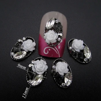 10pcs Luxury nail jewelry flower black glitter nail decorations 3d alloy nail art supplies YNS110