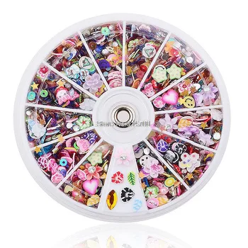 SP0001-53 Mixed Fimo Resin Sequin Colorful Design Glitter Nail Art Tips Rhinestone Slice Decoration Manicure Nail Wheel Tools