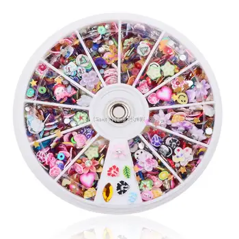SP0001-53 Mixed Fimo Resin Sequin Colorful Design Glitter Nail Art Tips Rhinestone Slice Decoration Manicure Nail Wheel Tools
