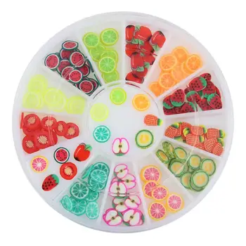 Polymer Clay 12 Kinds Of Fruit Cherry Watermelon Strawberry Fimo 3D Nail Art Decorations Glitter DIY Charm Nails Tools ZP127