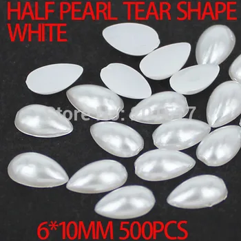 6x10mm imitation pearls pear shape flatback pearls tear shape half pearl beads white and ivory available