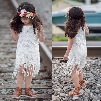 Baby Girl Clothing Lace Floral Dress Tassel Flower Dress Brief Party Formal Mini Sleeveless Dress Sundress Girl Summer