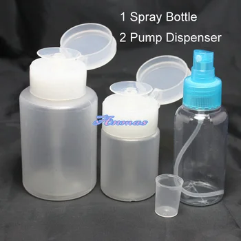 2 Pump Dispenser + 1 Spray Bottle Nail Art Makeup For Acetone Remover