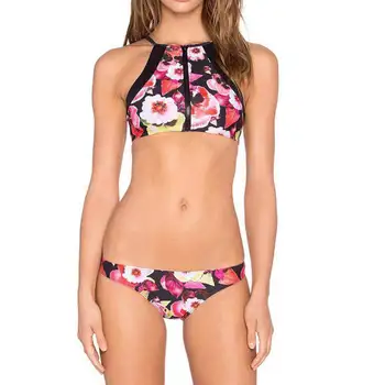 Sexy Print Women's Swimwear Retro Floral Printing Bikini Sets Swimsuit Beachwear 2pcs FS06
