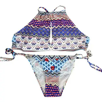Sexy Print Women's Swimwear Retro Floral Printing Bikini Sets Swimsuit Beachwear 2pcs FS06