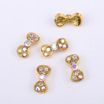 10pcs 3d bow tie nail decoration accessories gold silver strass rhinestones AB glitter metal charms for nails Y73~80