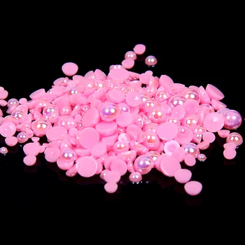 1.5-10mm Light Rose AB Resin Half Round Craft ABS Imitation Pearls Scrapbook Beads For 3D Nails Art Backpack Design Decorations