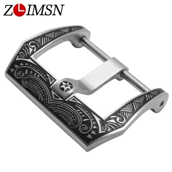ZLIMSN Engraved Buckle Stainless Steel Watch Buckles Black Watches Carved Clasp 22mm 24mm Gesp Fivela Relojes Hombre 2017