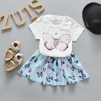 2017 Girls Summer Suit Korean Tide Thin Section Cotton Skirt 3-4 years Old Infant Baby Girl Two-Piece Girs Clothing