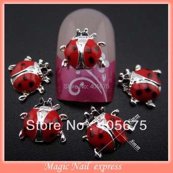 MNS59 New nail designs animal ladybug shape silver 3d alloy nail art decoration jewelry floating locket charms supplies 10pcs