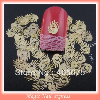 Gold metal nail art feather slices DIY nail studs 1000pcs/pack 3d christmas nail art decoration gel