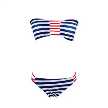 2017 New Sexy Summer Bandeau Top Push Up Geometric Print Bikini Set Brazilian Swimwear Strapless Bra Padded Beach Bath Suits