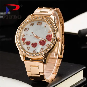 PINBO Ladies' Fashion Watches Gemstone Luxury Watches Women Rose gold watch Female Quartz Wristwatches Relogio Feminino 2017