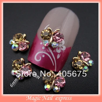 10pcs mix rhinestones butterfly for nails 3 designs glitter crystal nail art decorations 3d alloy nailart tools supplies MNS269
