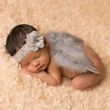 Cute Pink Newborn Girl Clothes Baby Photography Prop Feather Angel Wings Lace Flower Headband Set Ropa De Bebe Photo Accessories