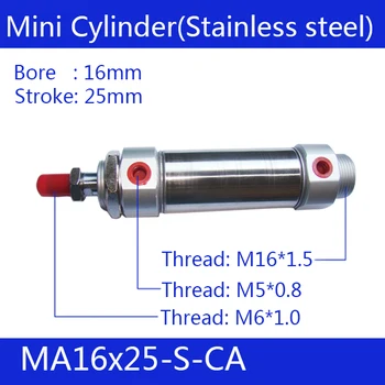 Pneumatic Stainless Air Cylinder 16MM Bore 25MM Stroke , MA16X25-S-CA, 16*25 Double Action Mini Round Cylinders