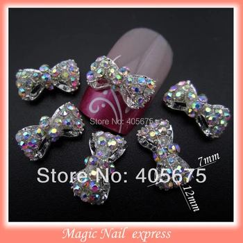 MNS220 3D alloy AB rhinestones bows nail art DIY nail jewelry charms decoration supplies bowknots 10pcs