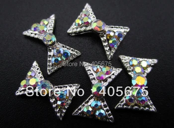 New glitter 6*8mm AB rhinestones 3D bows nail art decoration silver bow alloy nail jewelry charms 10pcs/lot