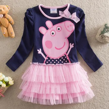2017 cartoon pig dress new baby girl clothes children dress girl bow children's clothing girl wearing summer