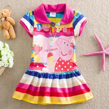2017 cartoon pig dress new baby girl clothes children dress girl bow children's clothing girl wearing summer