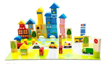Colorful children early educated 62Pcs wood City Traffic blocks set.kids color recognized wood toy