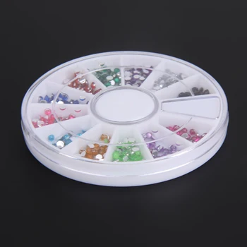 Nail Art Rhinestones decoration 3D Wheel 12 Mix Color Glitter Gems Design stone Round Bling Crystal sticker Nail tools