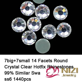 Excellent Quality 99% Similar SWA. 14 Facets 7big+7small Hotfix Rhinestones Round Iron On Crystal Clear Flatback Rhinestones