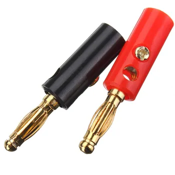 1 Pair Gold Plated Audio Screw 4mm Banana Plug Connector Speaker Cable Amp Black Red Color
