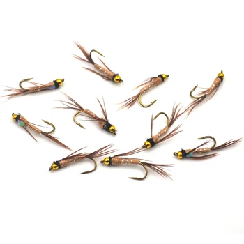 MNFT 10Pcs/Pack 8# Bead Head Silver String Wrapped Body Nymph Flies Trout Fly Fishing Baits