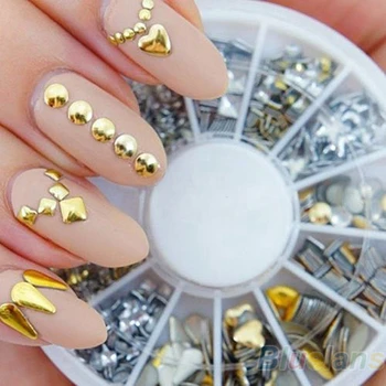 3D Gold Silver Bullet Rivet Nail Studs Tips Glitter Wheel 3D Nail Art Supplies DIY Decorations For Nails ZP049