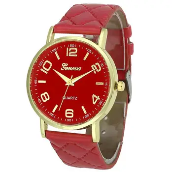 Casual Women Ladies Whatches Geneva Faux Leather Band Analog Quartz Round Case Wrist Watch Clock New Fashion Style 2017