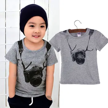 Summer Baby Boy Kids T-shirt Children Camera Pattern Short Sleeve Cotton Tops O Neck Tee Shirt Clothes Infantis