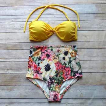MSSNNG 2017 New Floral Print High Waist Sexy Swimsuit Push Up Bikini Plus Size Swimwear Women Bikinis For Famme Large Sizes 3XL