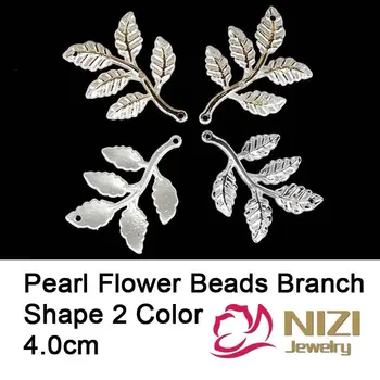 Pearl Beads For Jewelry Decoration 4cm Fashion Branch Shape Flatback Cabochon Resin Pearl Beads For Nail Art 2 Color For Choose
