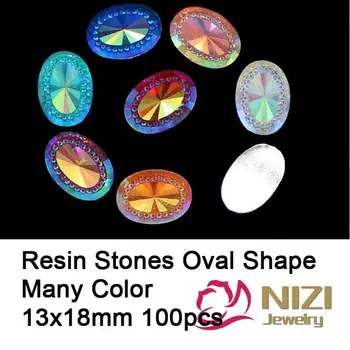 13x18mm 100pcs/lot Oval Cabochons Flatback Resin Rhinestones For Jewelry Decoration 7 Color For Choose Fashion Rhinestone Beads
