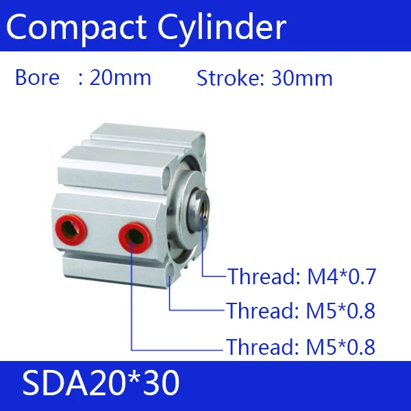 SDA20*30 20mm Bore 30mm Stroke Compact Air Cylinders SDA20X30 Dual Action Air Pneumatic Cylinder