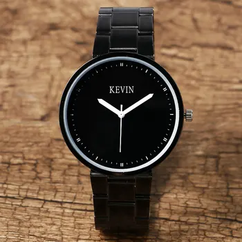 2017 KEVIN Black Round Dial Wristwatch Women Quartz Stainless Steel Men Sports Watches Casual Reloj Hombre Gift