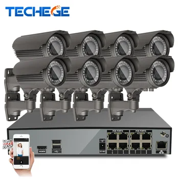 H.265 8CH 5MP 48V Real PoE NVR w 8pcs 2.8-12mm zoom lens 4.0MP IP Camera POE System P2P Cloud cctv System Support PC&Mobile View
