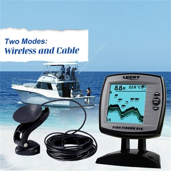 LUCKY Echo sounder fish finder 2-in-1 Wired & Wireless echo sounder 540ft/180m Depth Sounder Fish Detector Monitor FF918-180W