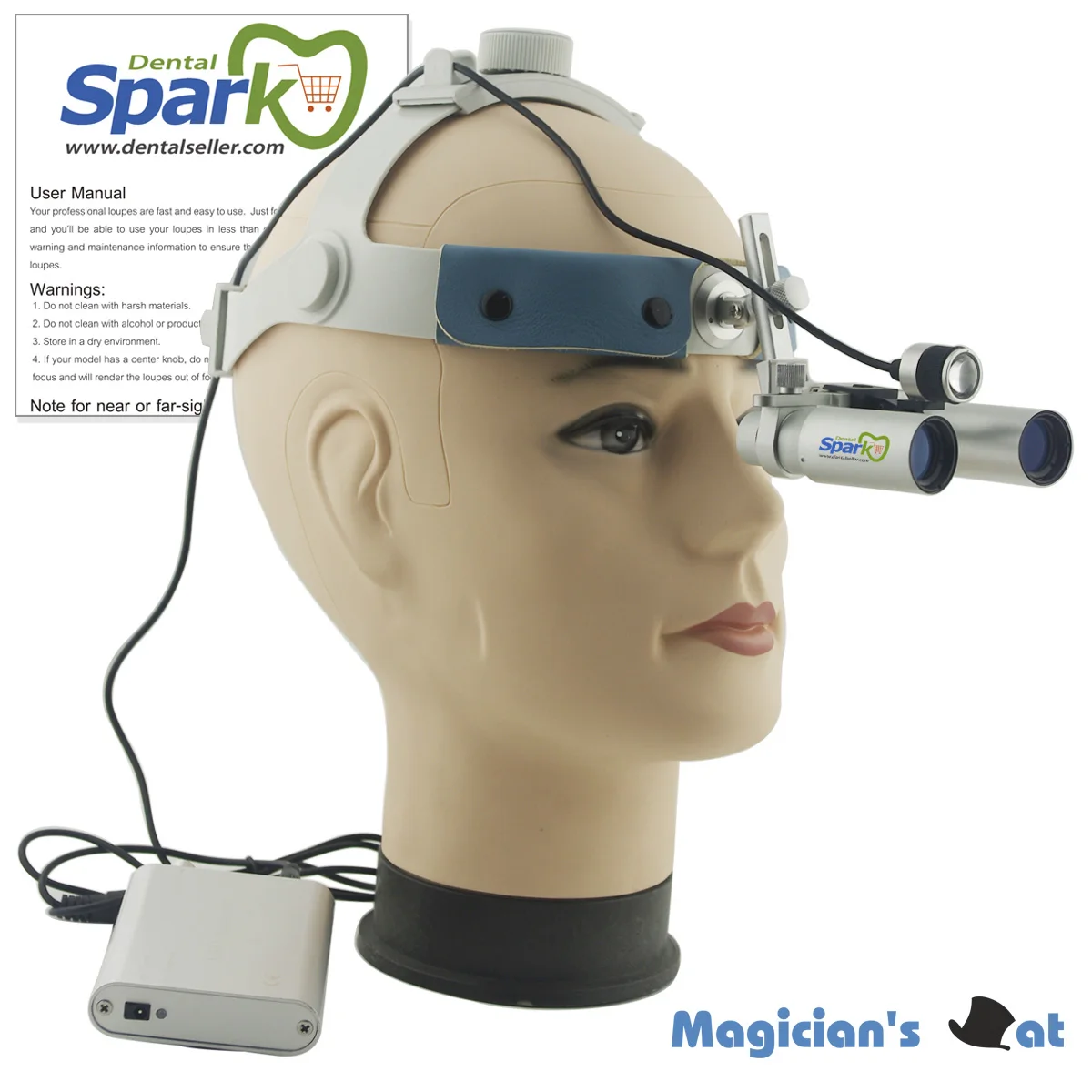 Spark 6.0x Magnification Professional APD Loupes with Comfortable Headband and Mounted LED Head Light for Dental, Surgical
