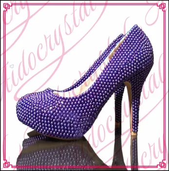 Aidocrystal Women Pumps Shoes Purple pearl wedding shoes bride dress ultra high heels 12cm size 35~43