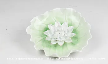 The whole handicraft cutting ice crack - ceramic incense lotus leaf disc censer base circle