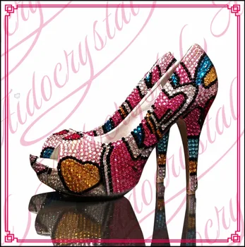 Aidocrystal Woman colorful heart shape pattern Platform High Heels Wedding Shoes Bride Women Dress Shoes 4cm/6cm/8cm/12cm/14cm