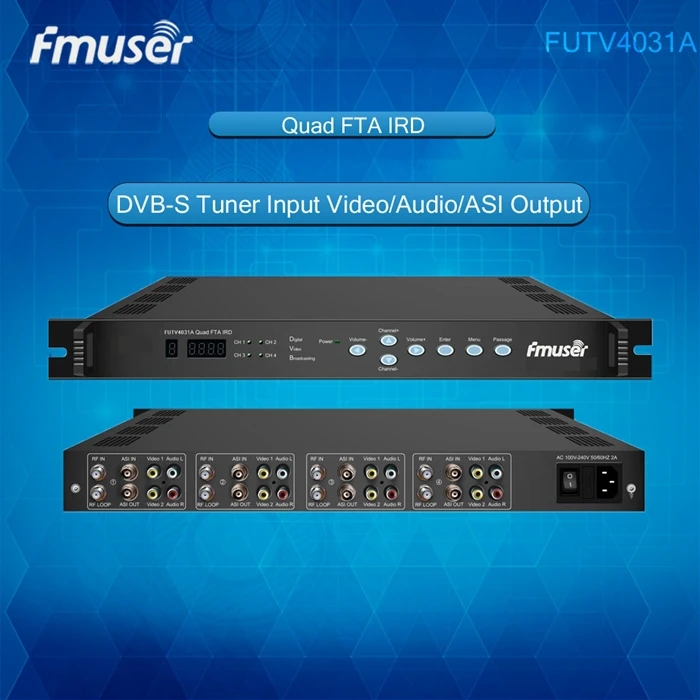 FUTV4031A Quad FTA IRD Satellite Receiver 4 DVB-S RF Input ASI In ASI Output AV Out with Demodulating Decoding