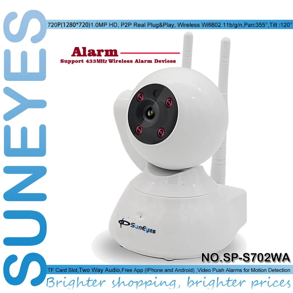 SunEyes SP-S702WA 720P HD Alarm P2P IP Camera Wireless Two Way Audio Support 433HZ Alarm Devices One Key Setup Wifi and Alarms