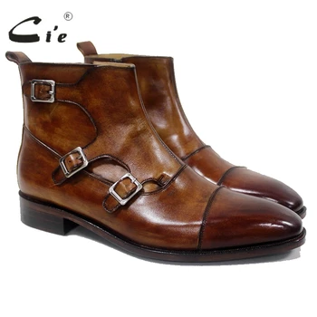 Cie Patina brown genuine calf leather breathable square captoe buckle zipper handmade mackay stitching leather men's bootA-00-16